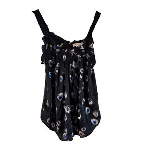 Rebecca Taylor Silk Cami Top Floral Beaded Accents Black Sleeveless‎ S